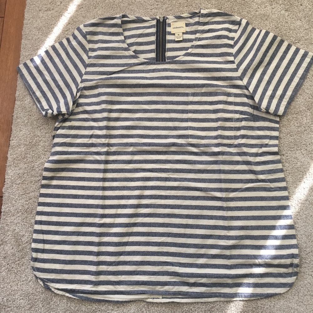 Bass Striped Top with Pocket and Zipper Detail